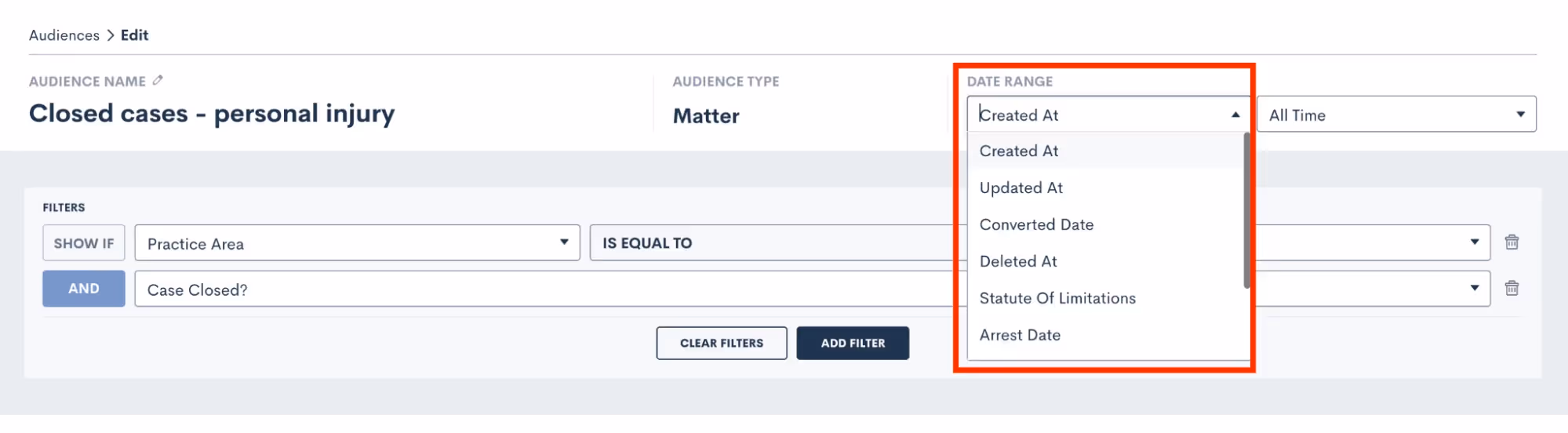Select which date field you want to filter on