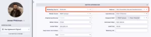 Matter profile with Referrals as the marketing source, which changes the Campaign field label to Referrer instead.