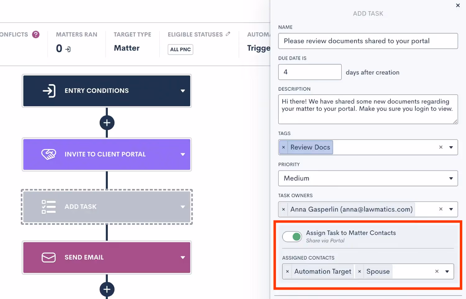 Select who to assign your automated tasks