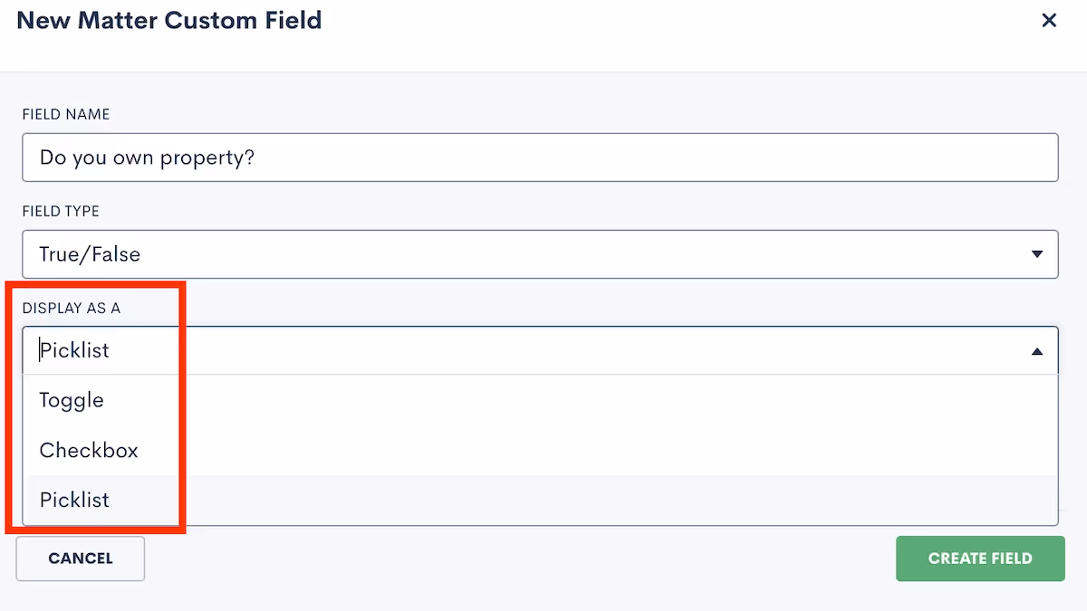 New display options for true/false Custom Fields