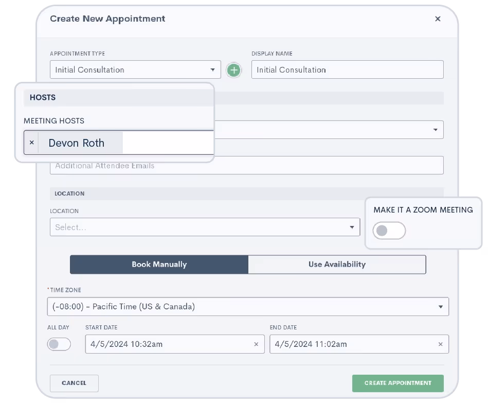 Create Zoom appointments on behalf of appointment host seamlessly