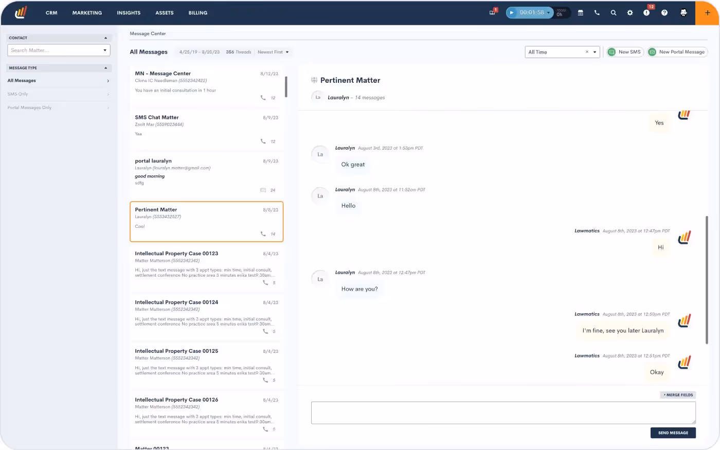 Lawmatics Message Center