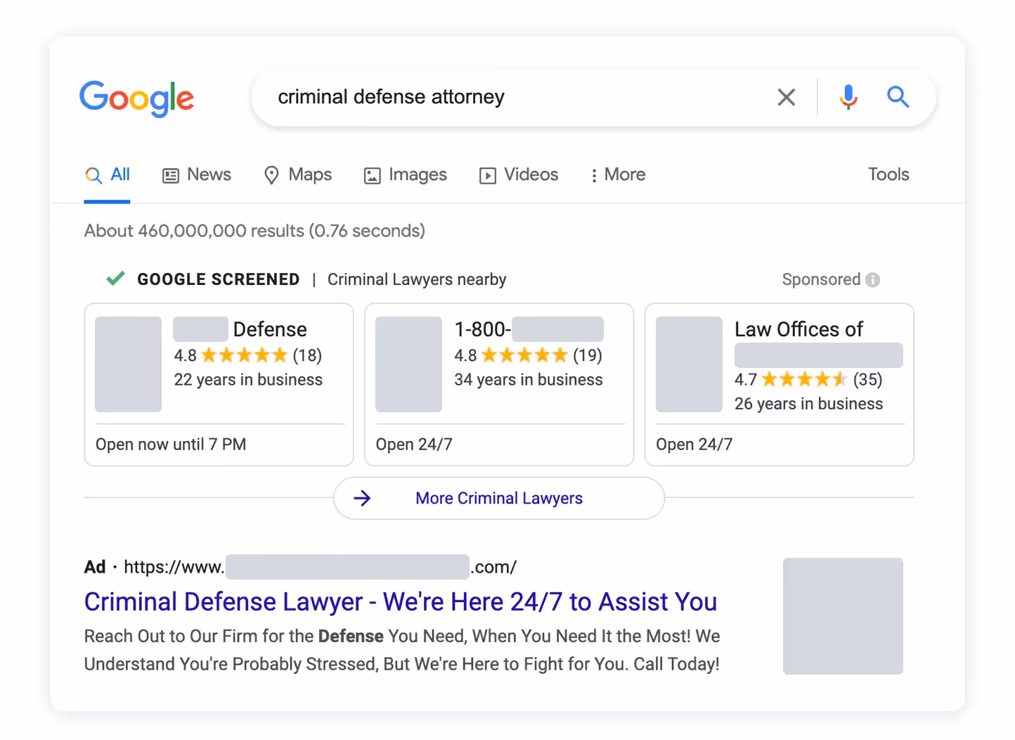 Criminal defense google search with local results