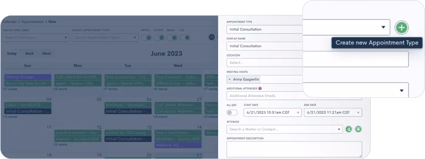 Create a new appointment type from any internal booking module