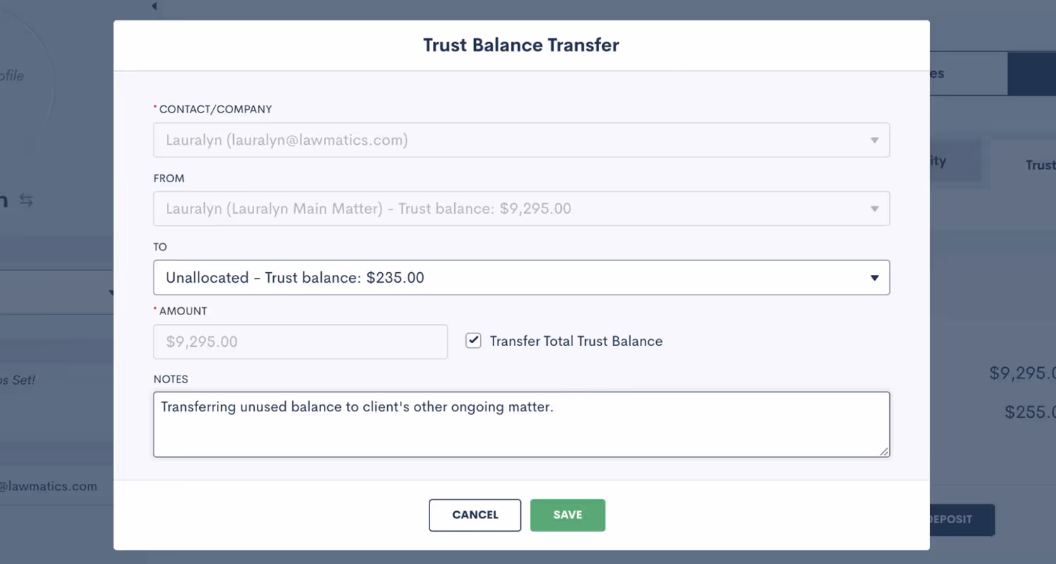 Trust Balance Transfer