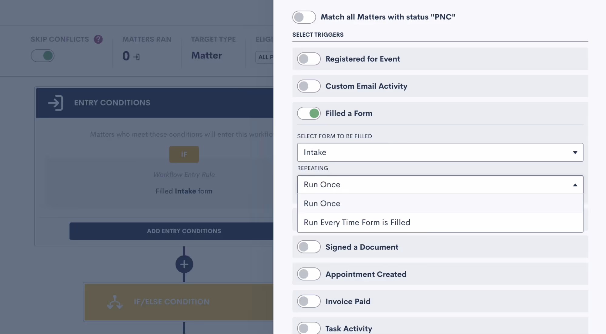 Repeat automated workflows each time a Form is filled