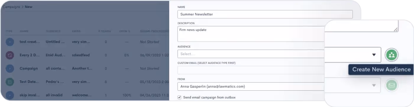 Create a new marketing audience from within an email campaign