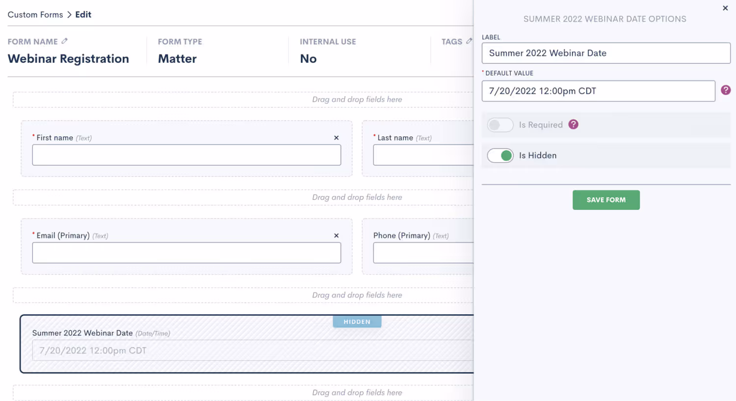 Add Webinar Hidden Field