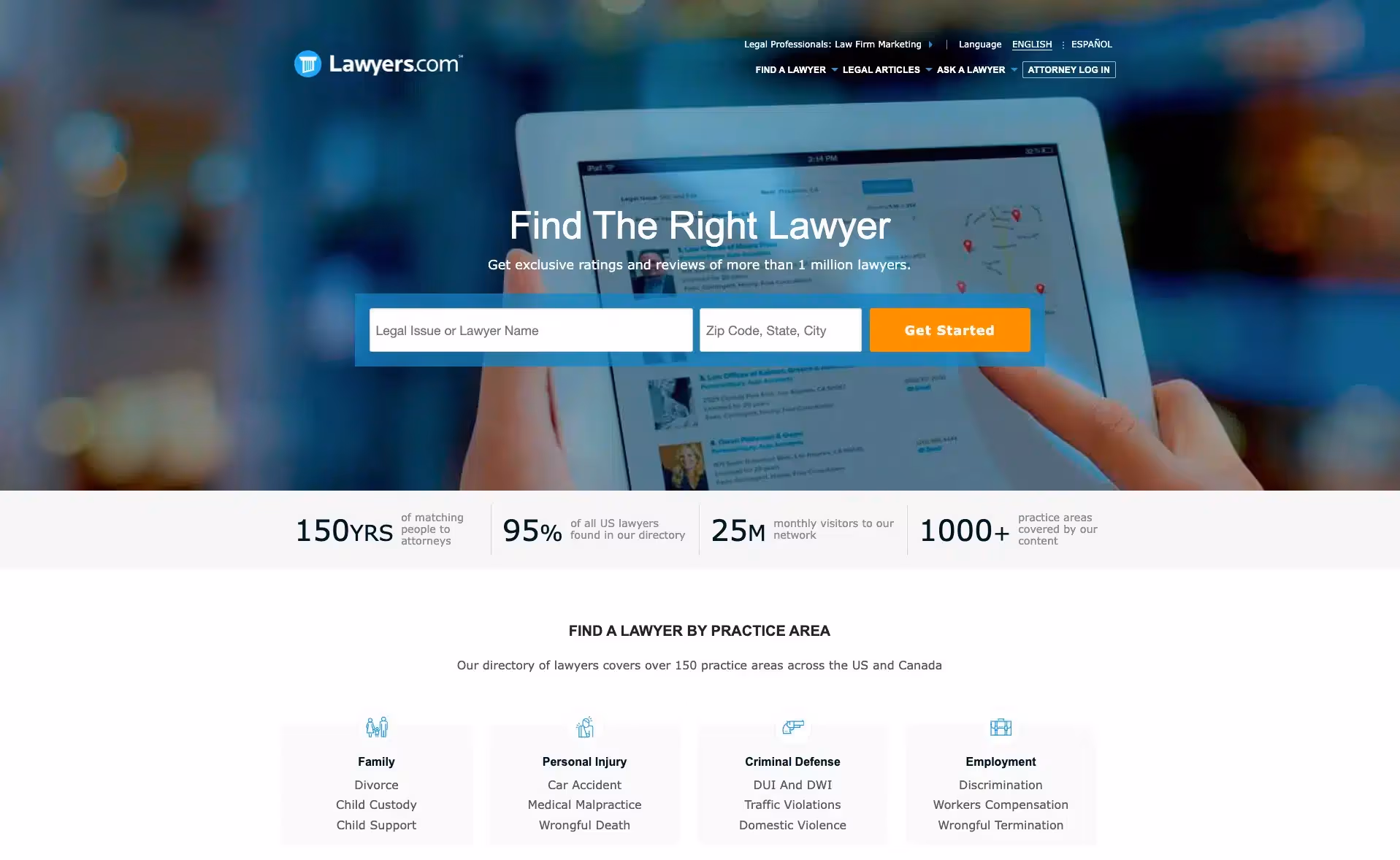 Lawyers.com home page