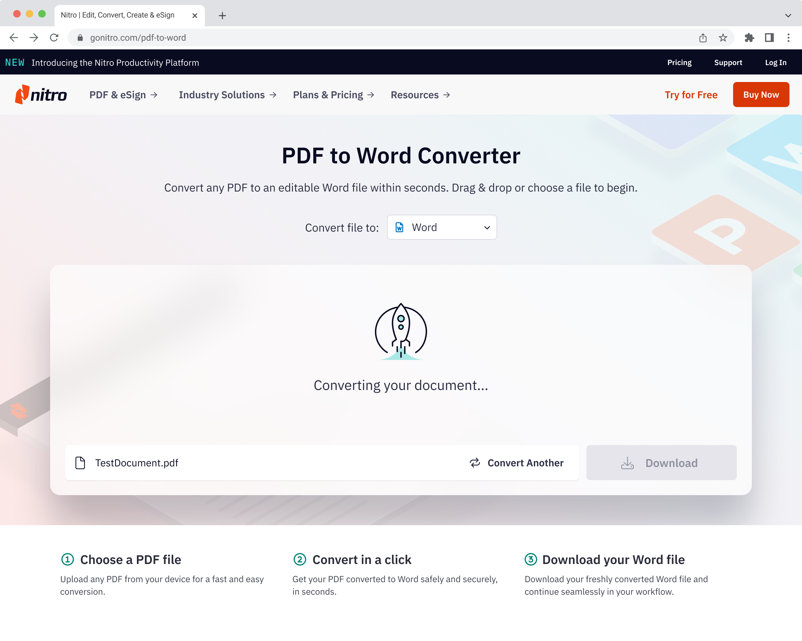 Convert to Word tool converting step