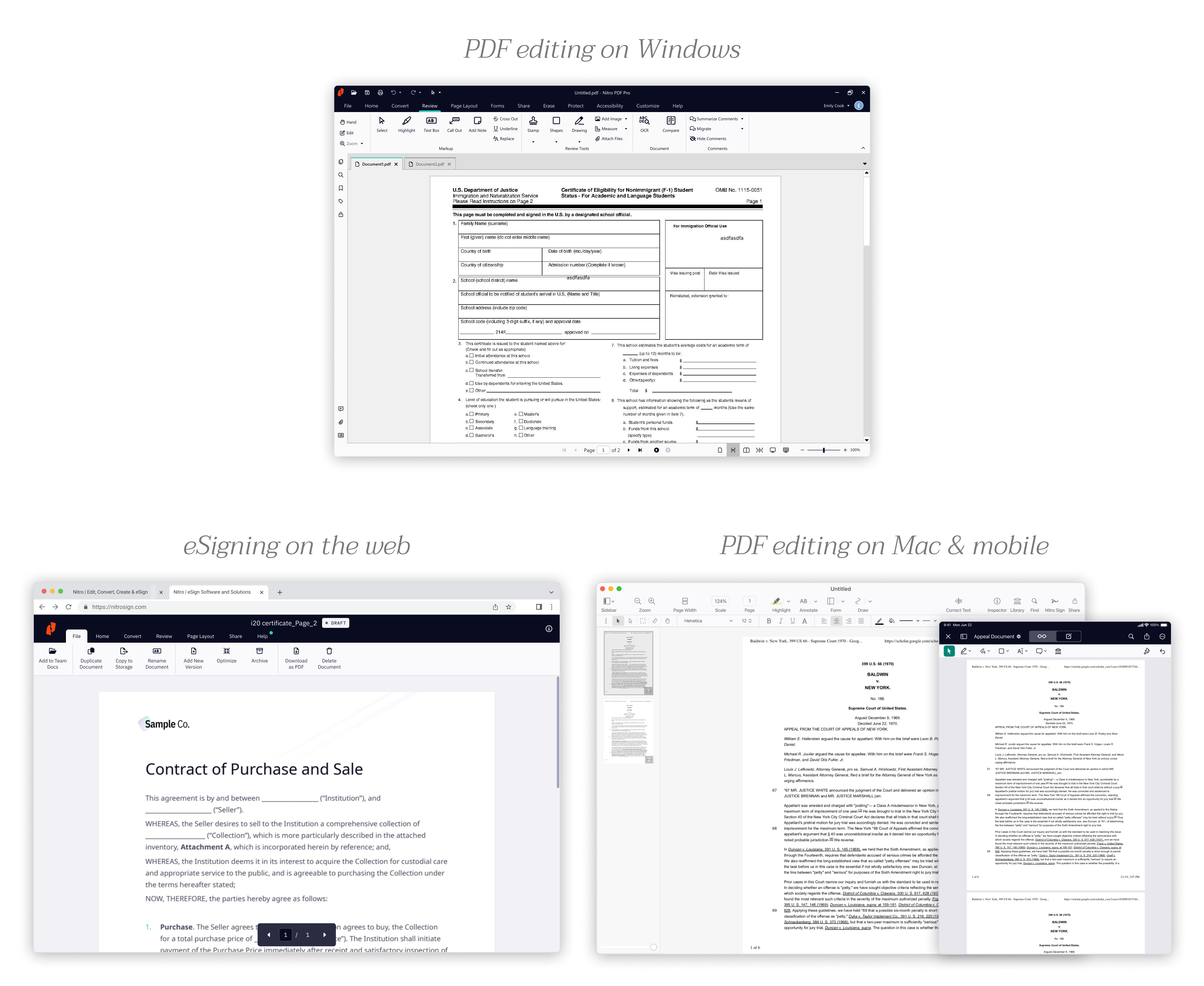 App overview including Nitro PDF Pro for Windows, Nitro Sign, and Nitro PDF Pro for iPad & iPhone