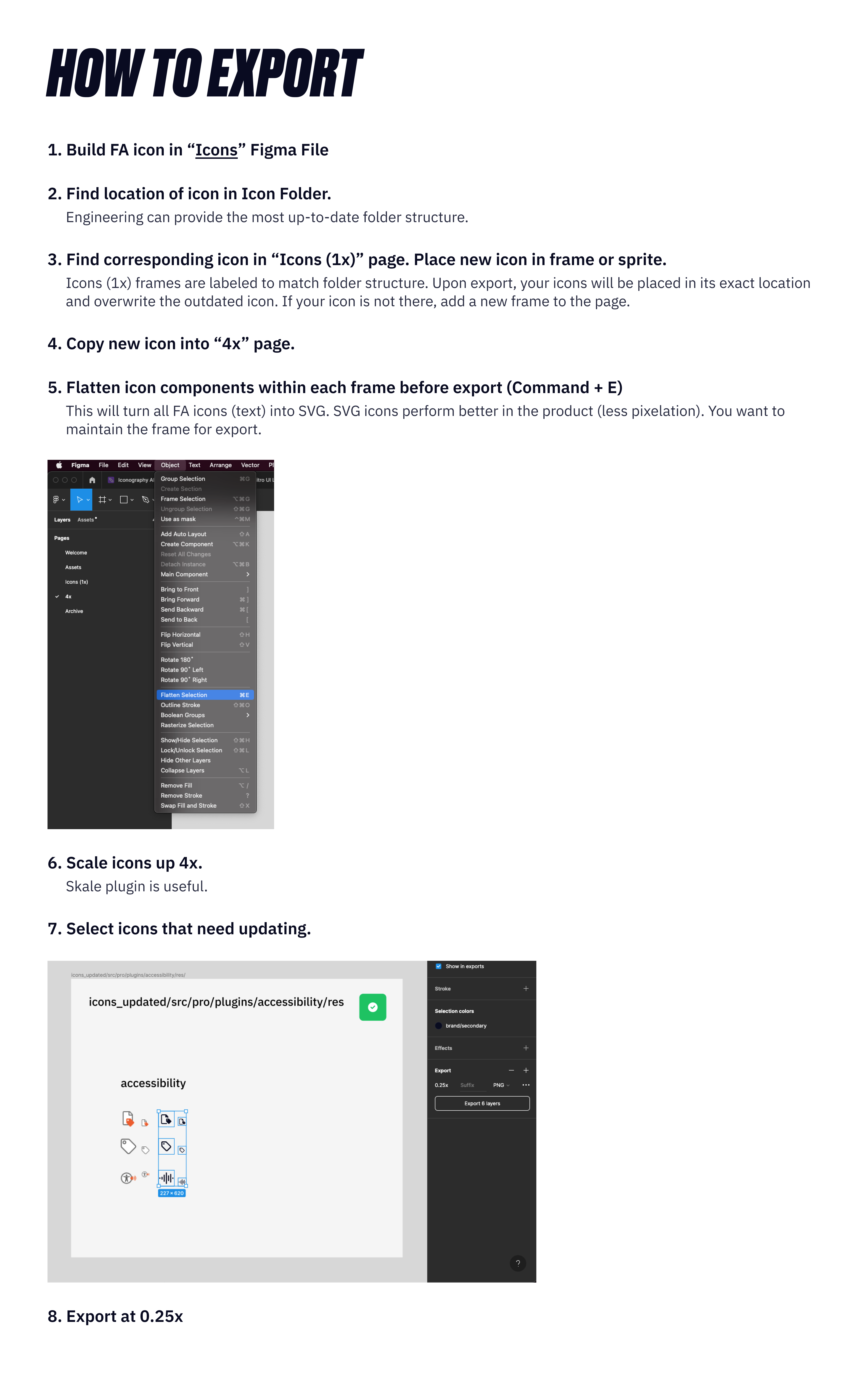 Documentation on how to export icons to ensure quality and crispness