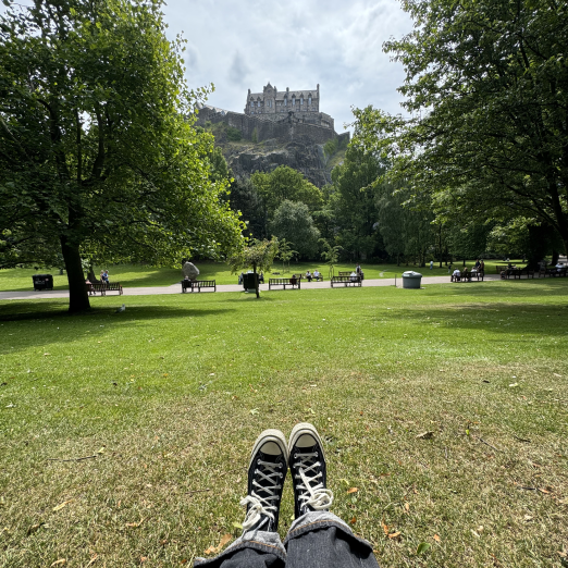sitting on the lawn in Edinburgh