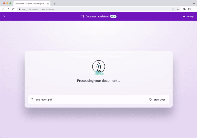 A motion graphic depicting the Document Assistant tool