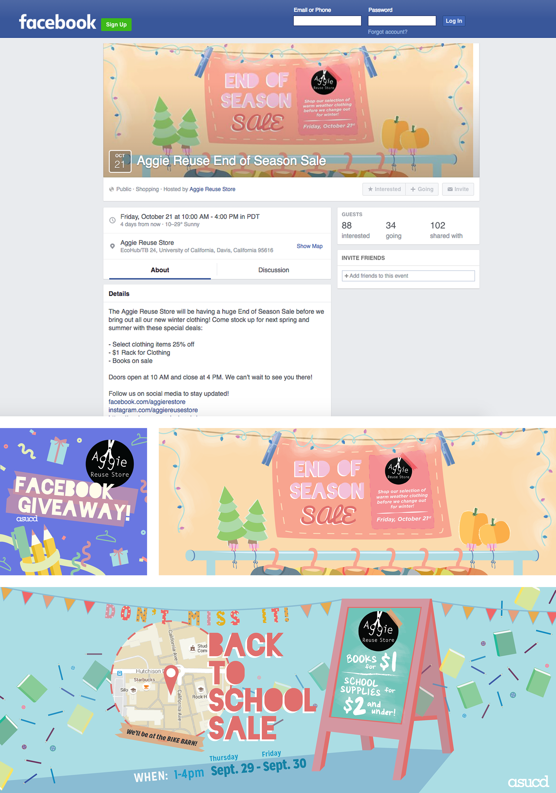 a collection of digital marketing assets for Aggie Reuse social