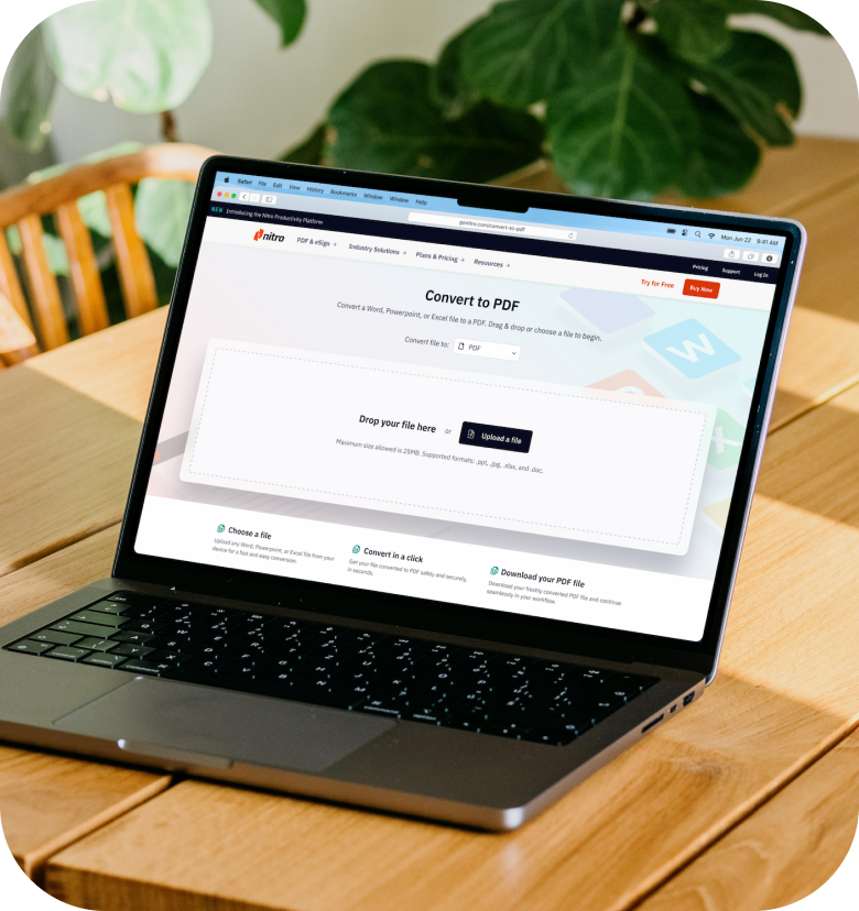 Laptop showing the document conversion tool on the web