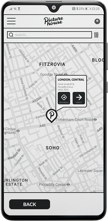 mid-fi prototype map view screen