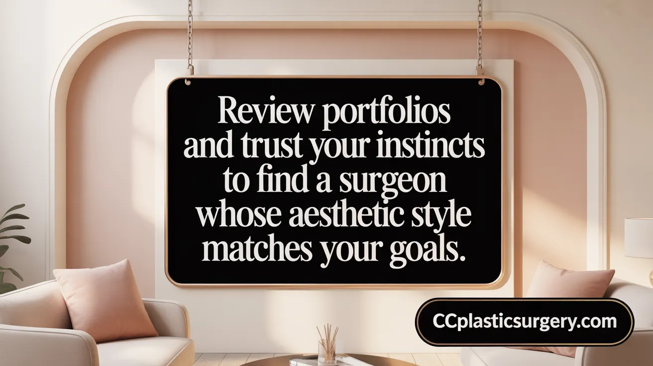 Review portfolios and trust your instincts to find a surgeon whose aesthetic style matches your goals