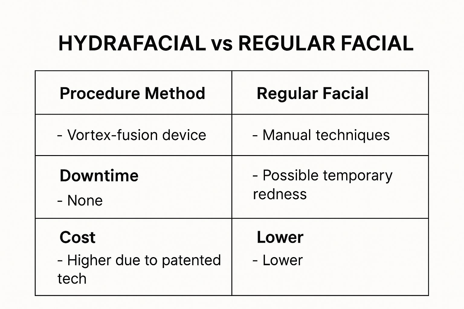 Infographic about hydrafacial vs regular facial