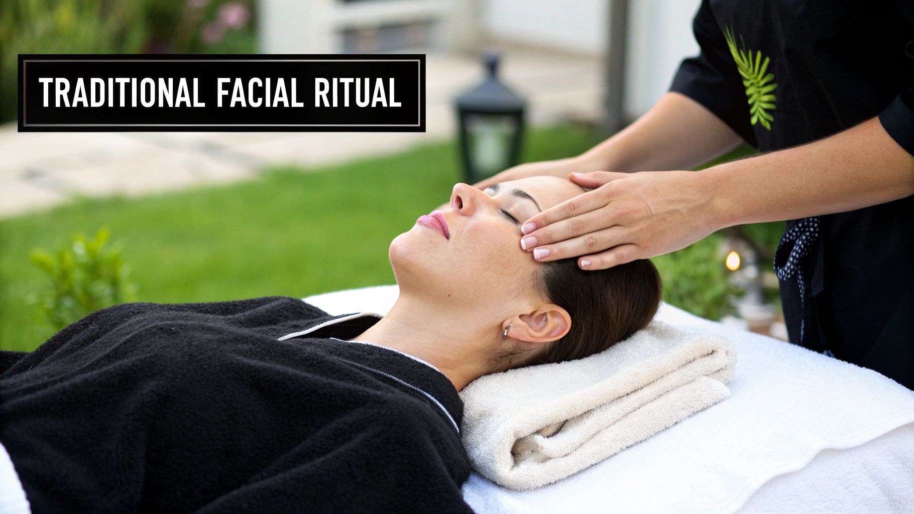 An esthetician gently applying a clay mask to a relaxed client's face.