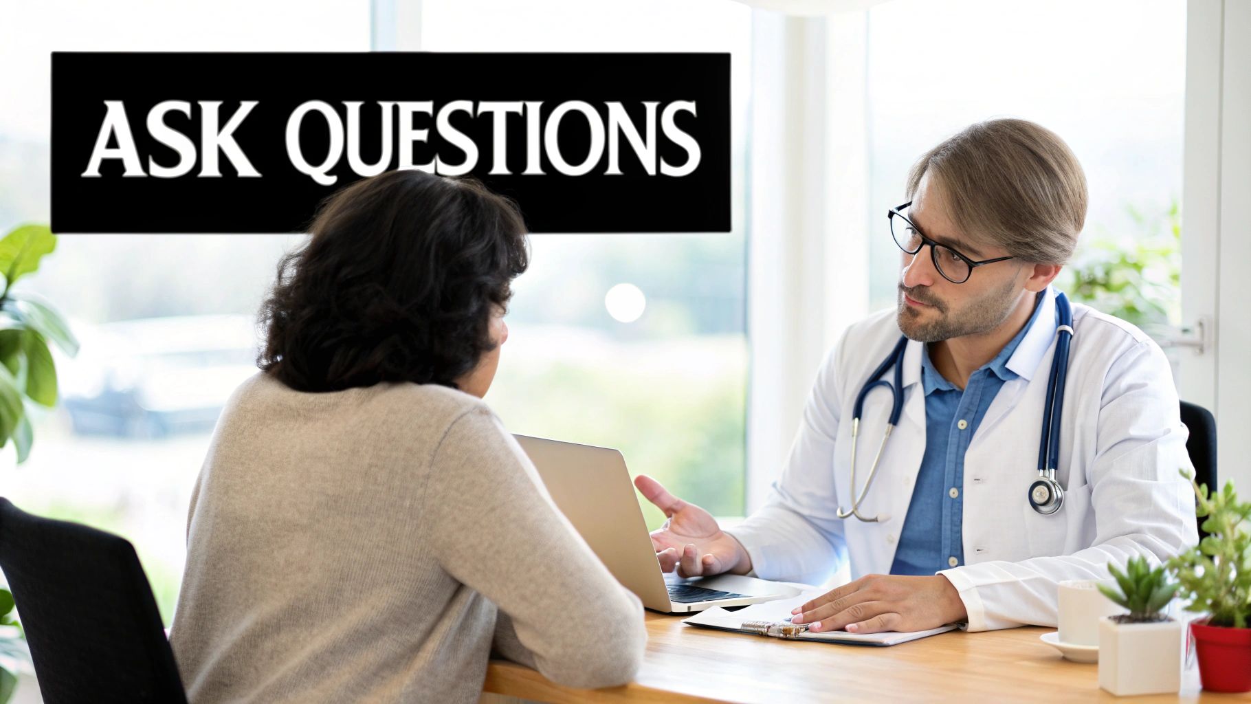 A surgeon discussing options with a patient during a consultation.