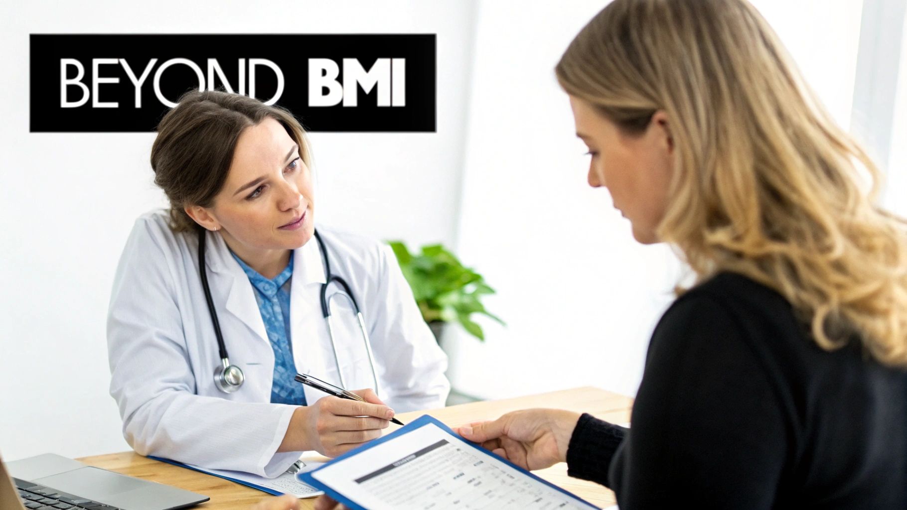 A surgeon in scrubs consulting with a patient, highlighting the importance of a holistic evaluation.