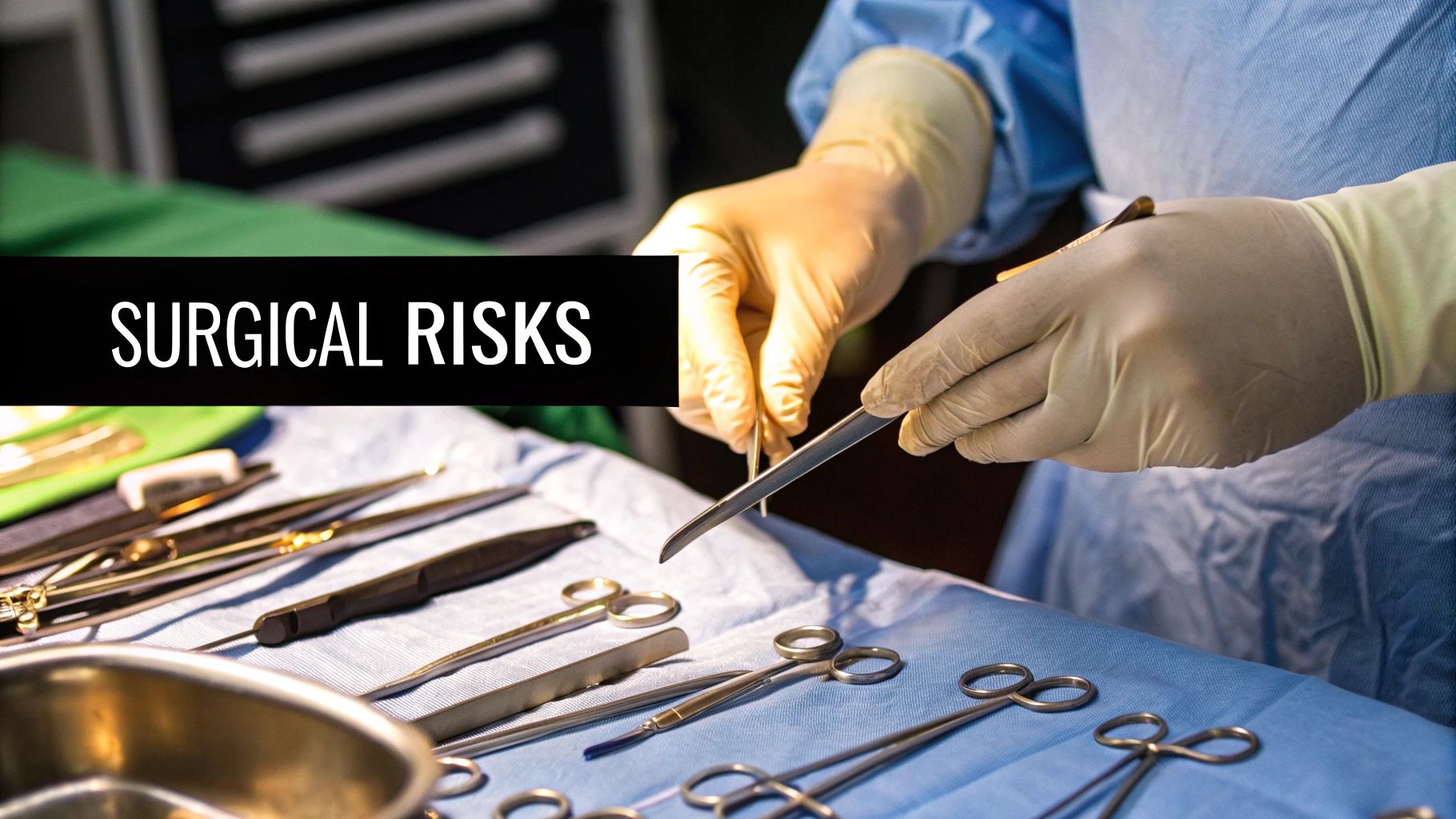 An operating room with surgical tools neatly laid out, emphasizing a sterile and safe environment.