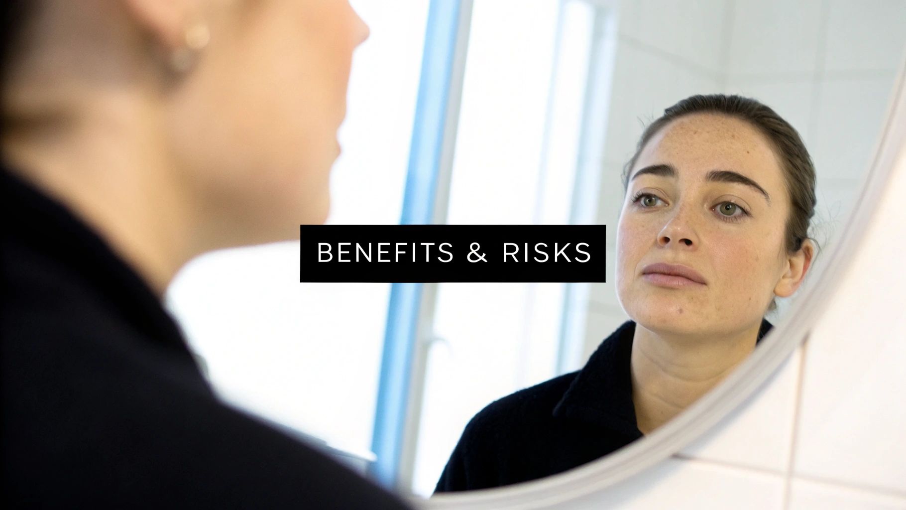 A professional applying RF skin tightening treatment to a woman's cheek area.