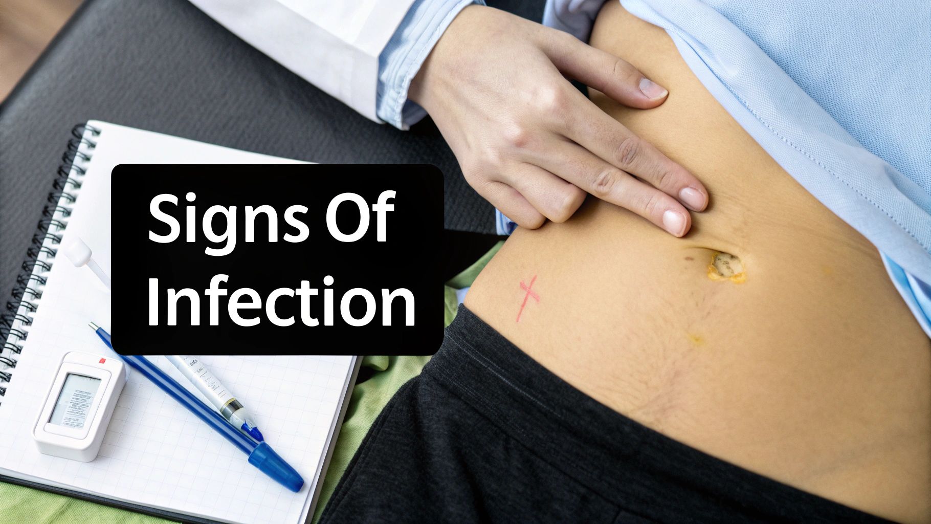 Woman checking a surgical incision on her arm