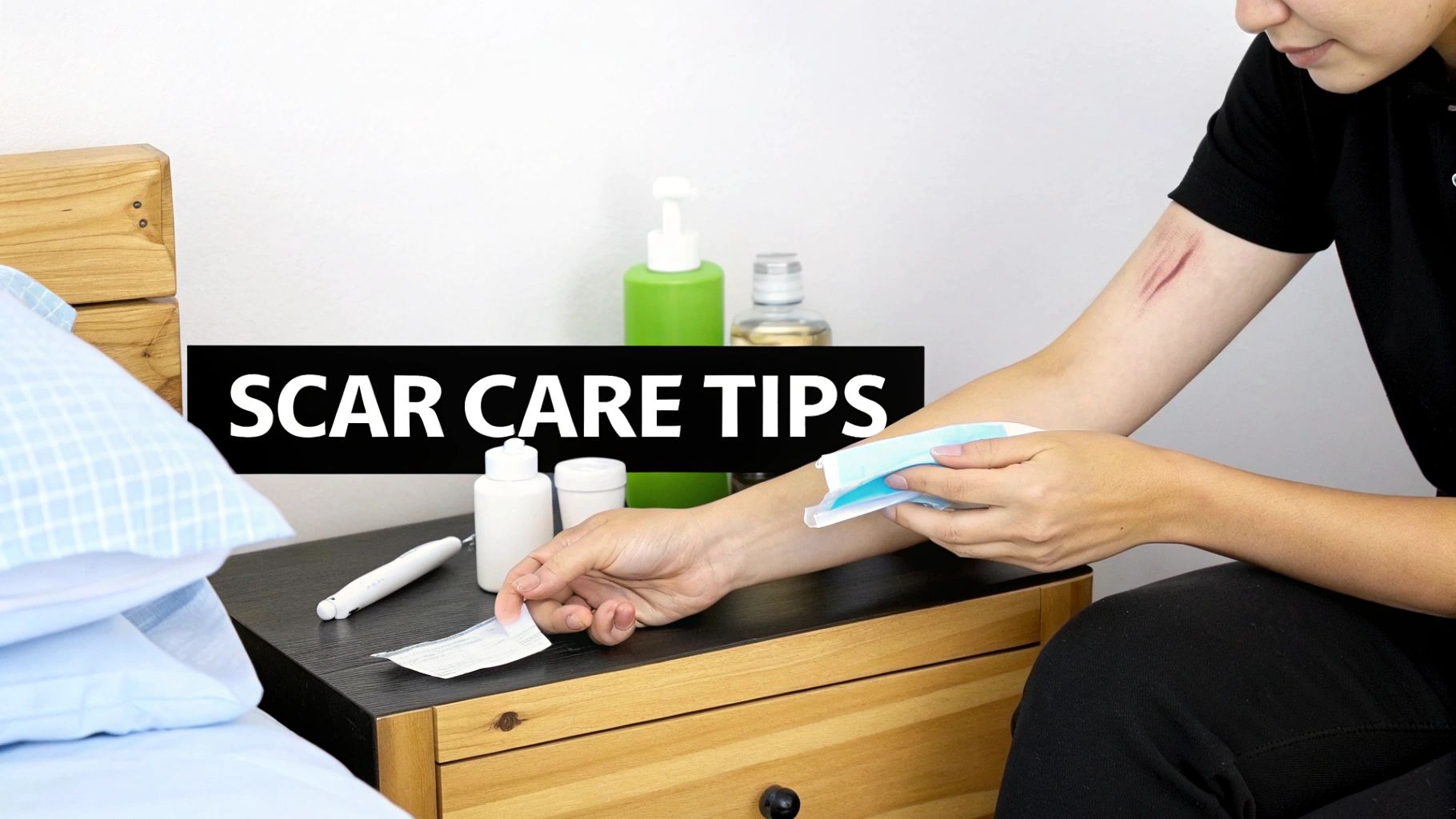 Silicone scar sheet applied to an arm