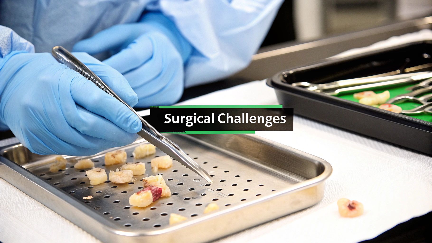 A surgeon meticulously working on a nasal model, illustrating the precision required for revision rhinoplasty.