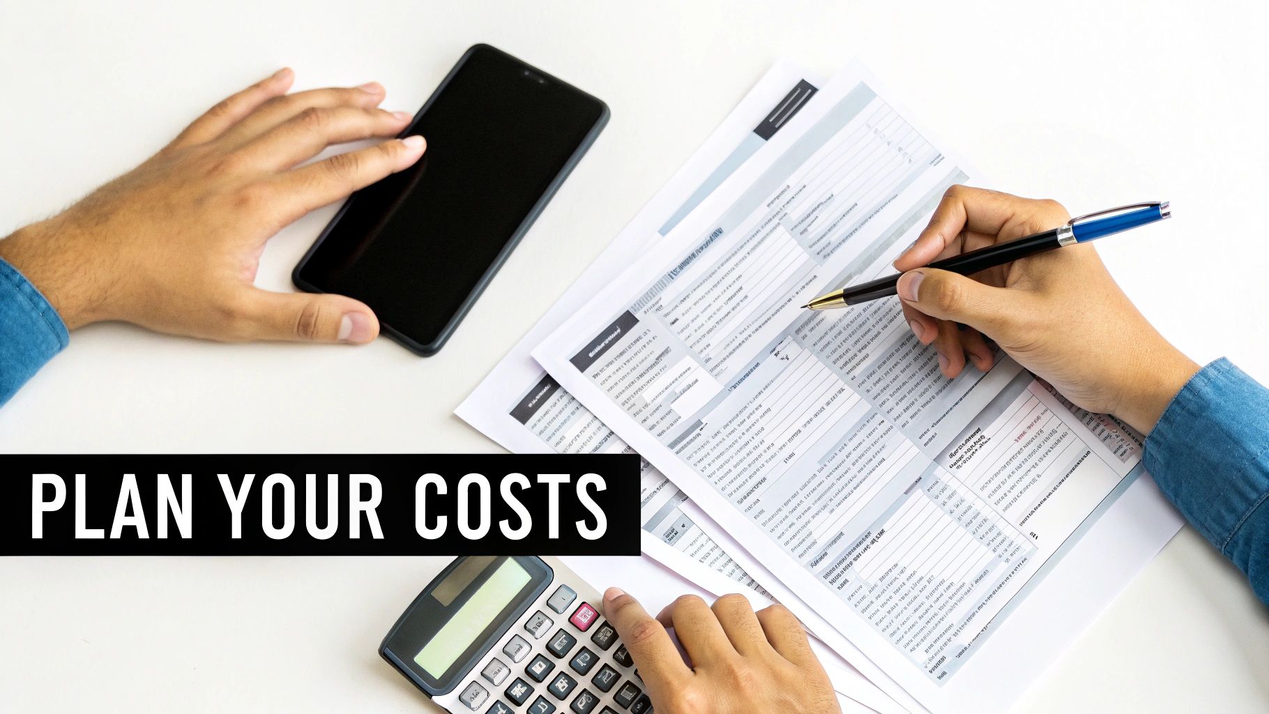 A person reviewing a medical bill with a calculator, planning their finances.