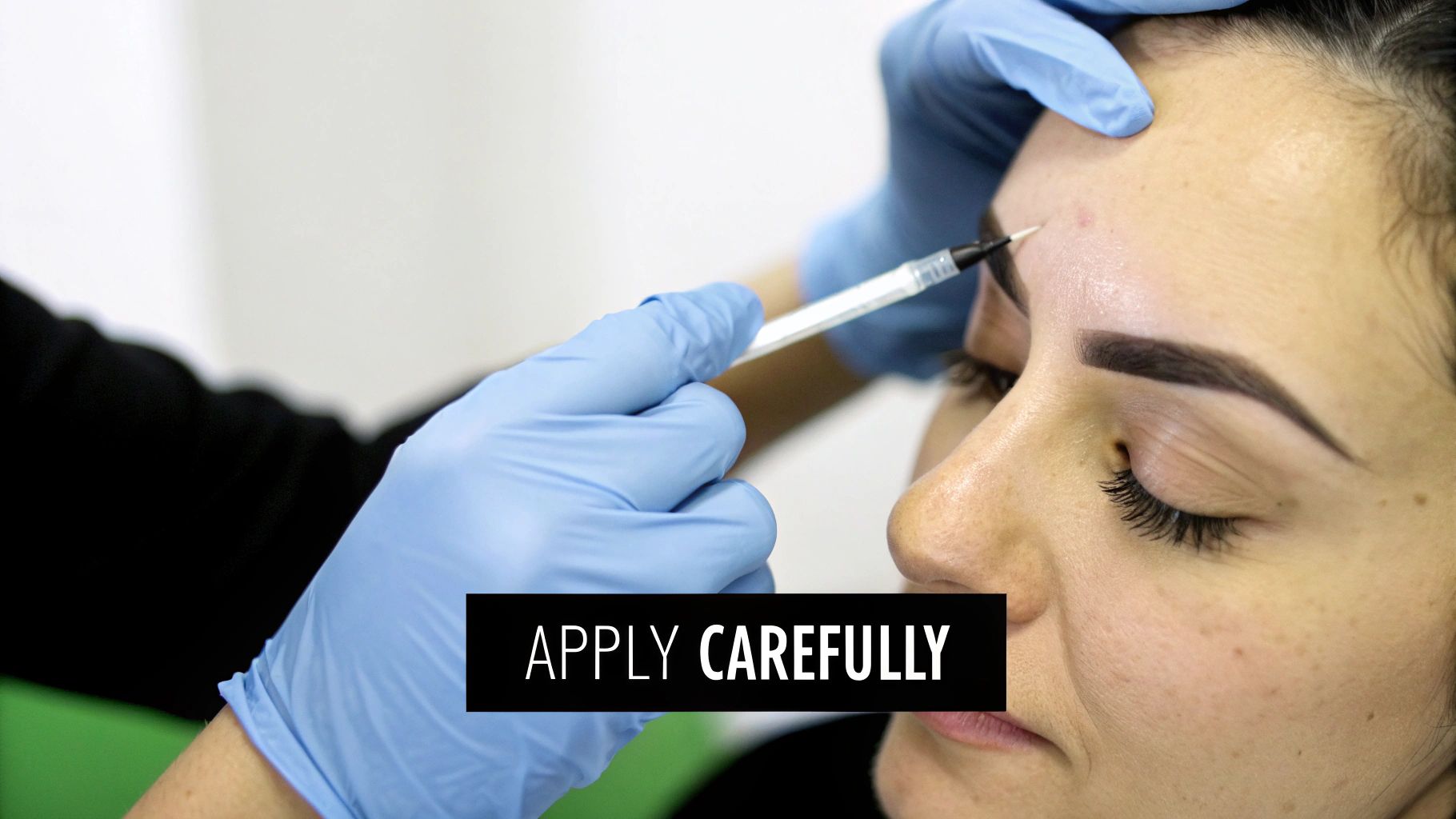 Woman applying serum to her eyebrow with a fine-tipped applicator