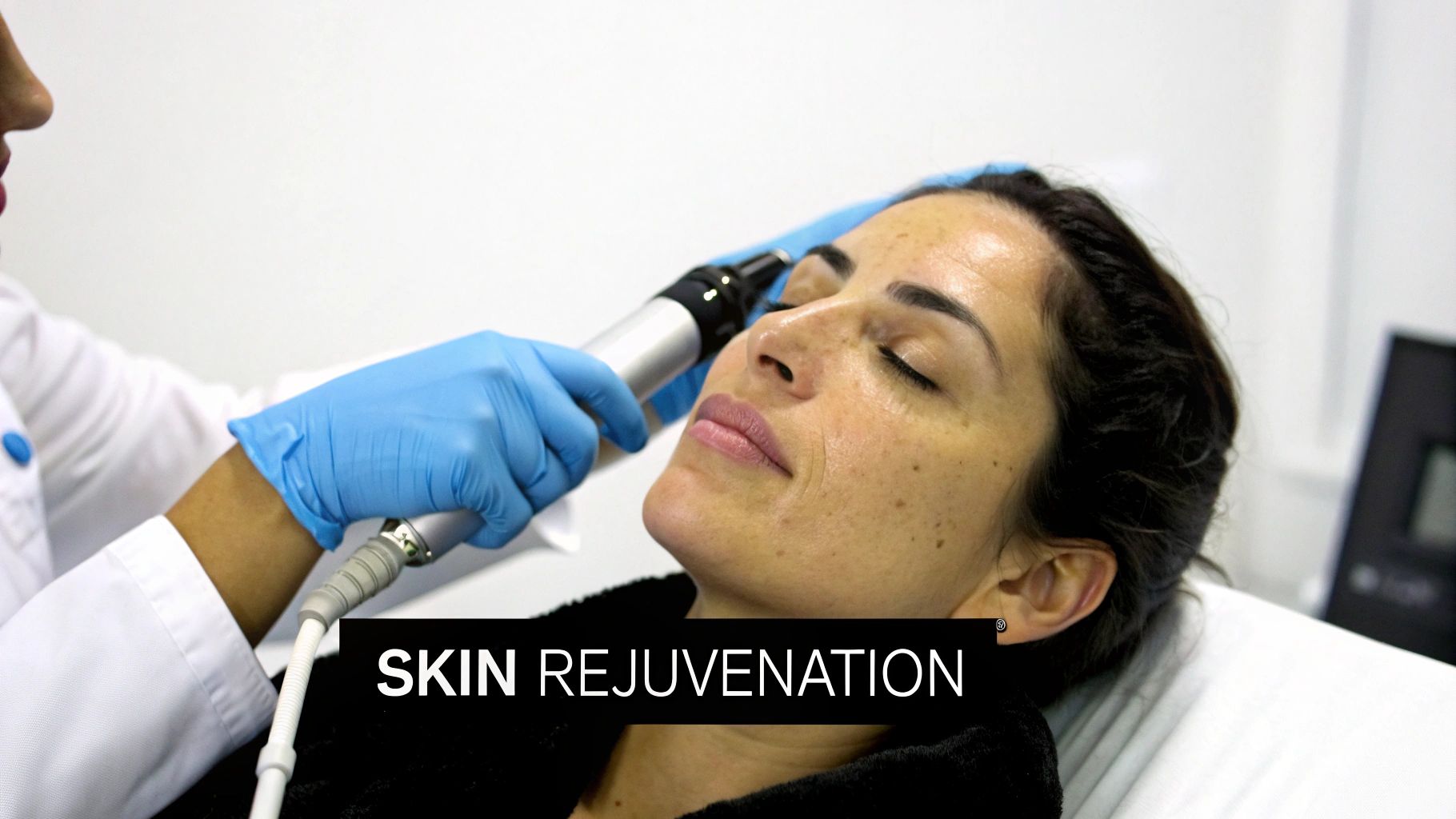 Medical professional performing Morpheus8 microneedling radiofrequency skin rejuvenation treatment on female patient's face