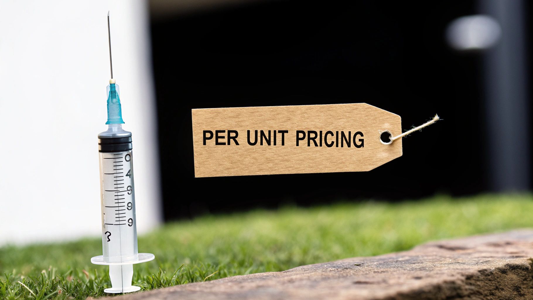 Medical syringe with per unit pricing tag illustrating botox injection cost structure