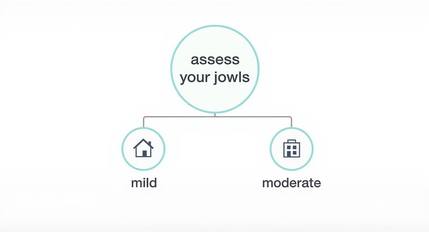 Flowchart showing assessment options for jowls with mild and moderate severity levels