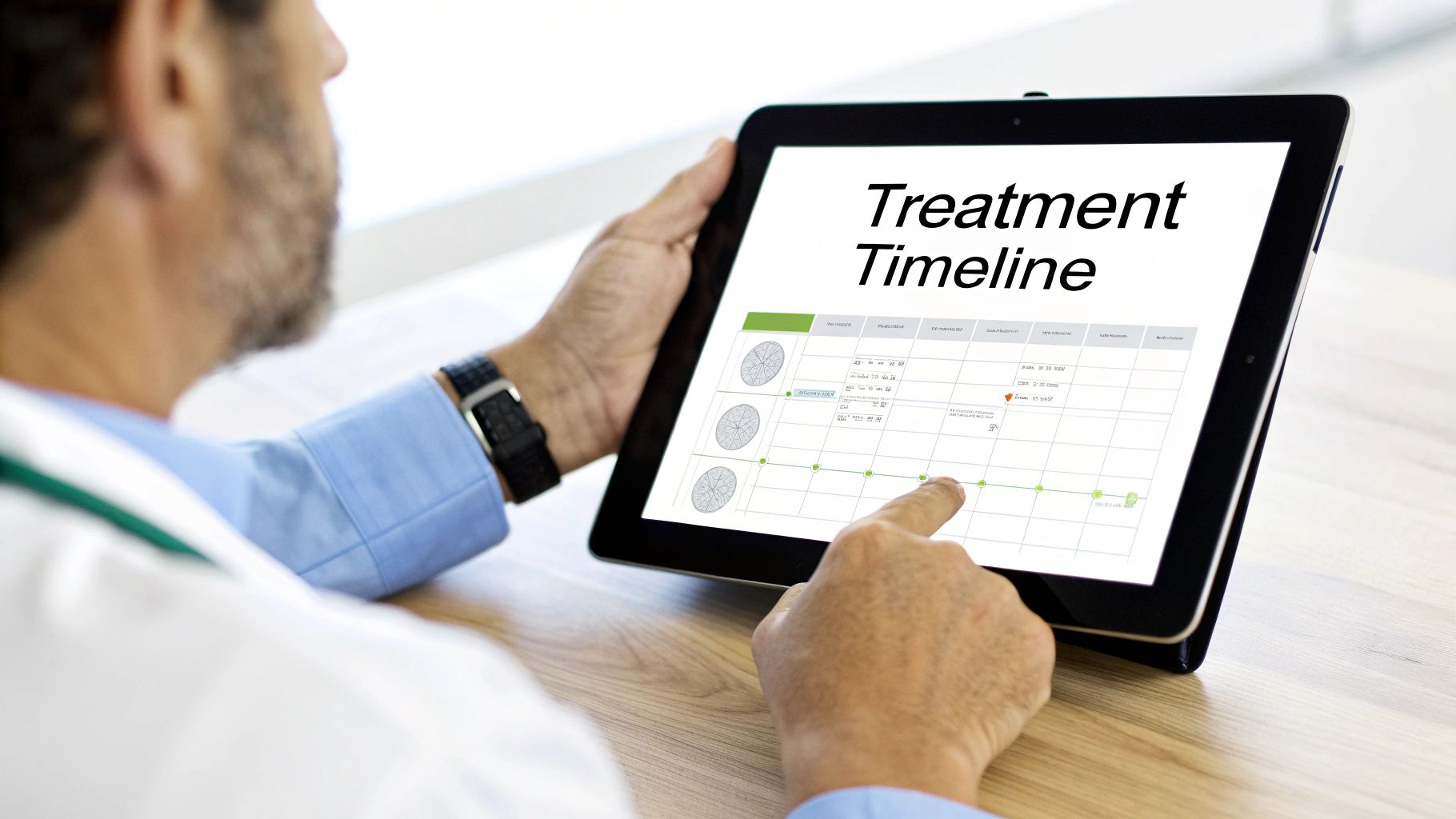 A patient discussing treatment options with a medical professional.