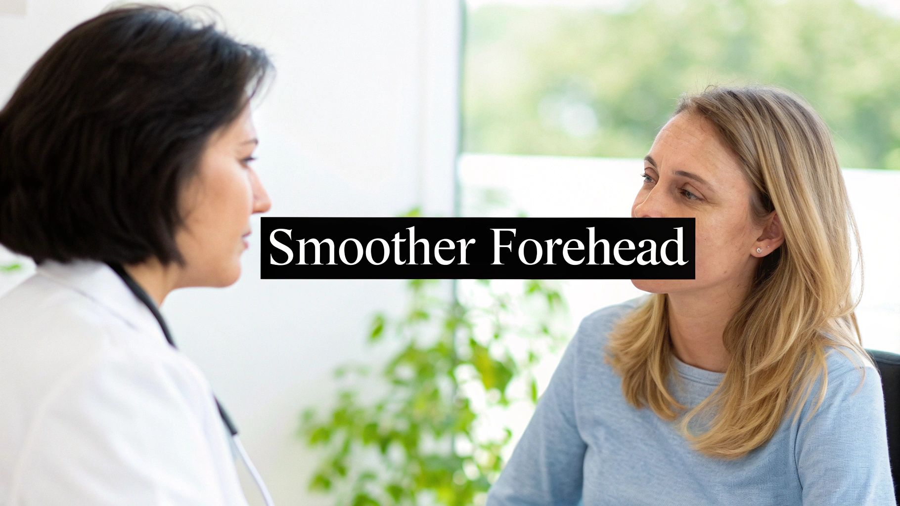 A doctor consults with a female patient about treatments for a smoother forehead.