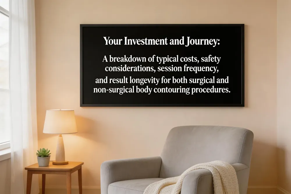Your Investment and Journey: A breakdown of typical costs, safety considerations, session frequency, and result longevity for both surgical and non-surgical body contouring procedures.
