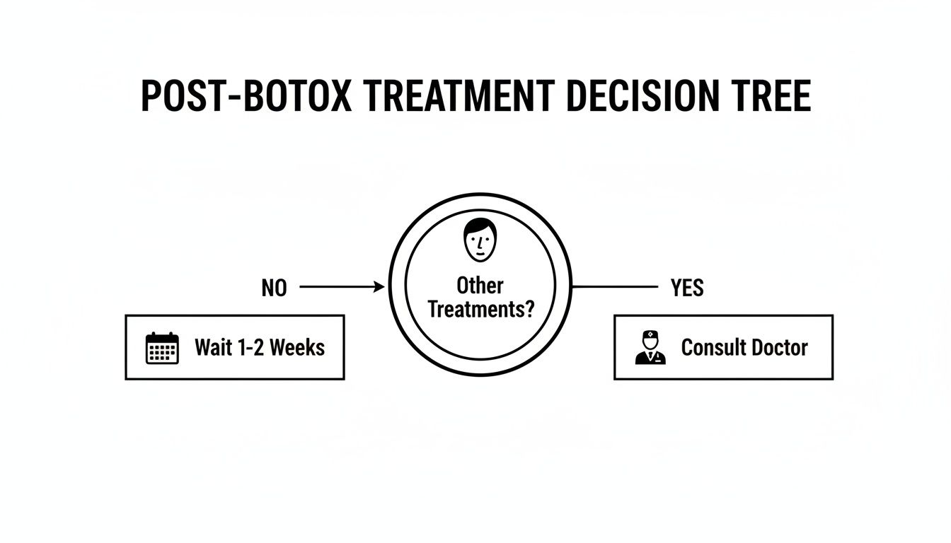 A decision tree for post-Botox treatment, outlining waiting 1-2 weeks or consulting a doctor.