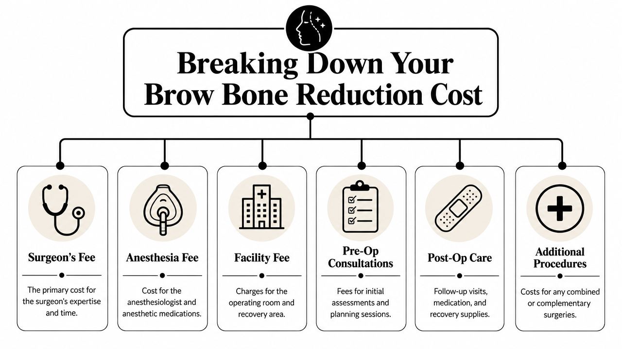 An infographic illustrating the various components that contribute to the total cost of a brow bone reduction procedure.