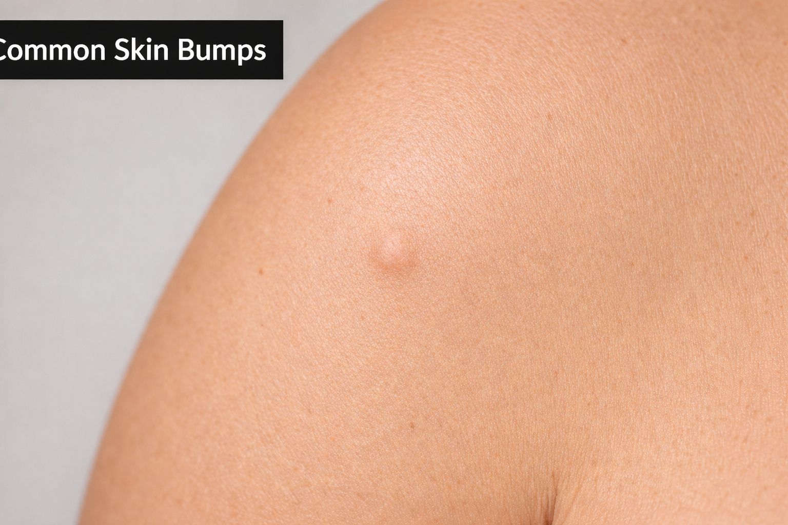 A close-up view of a single smooth flesh-colored bump on a person's shoulder skin.