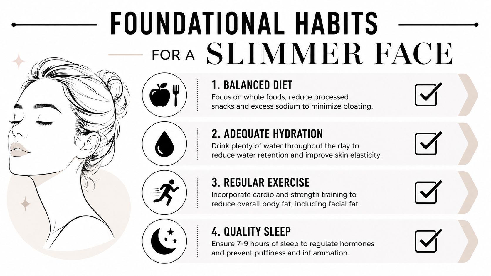 A list of four essential daily habits to help achieve a naturally slimmer and healthier face.