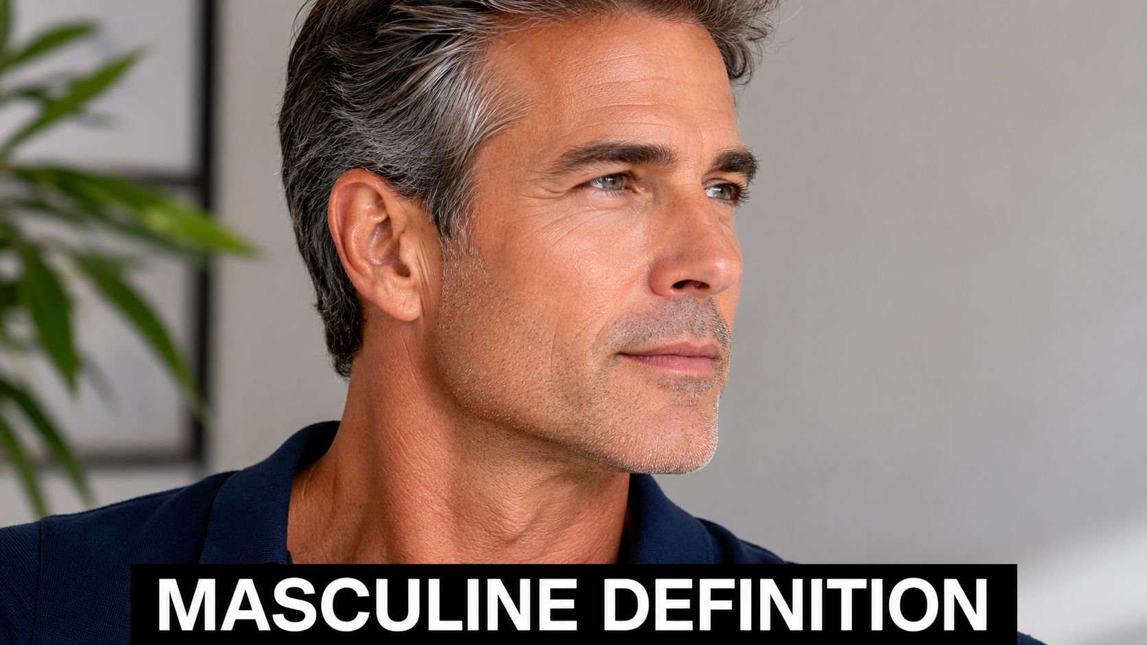 A middle-aged man with sharp, defined jawline and neck features looking away from the camera.
