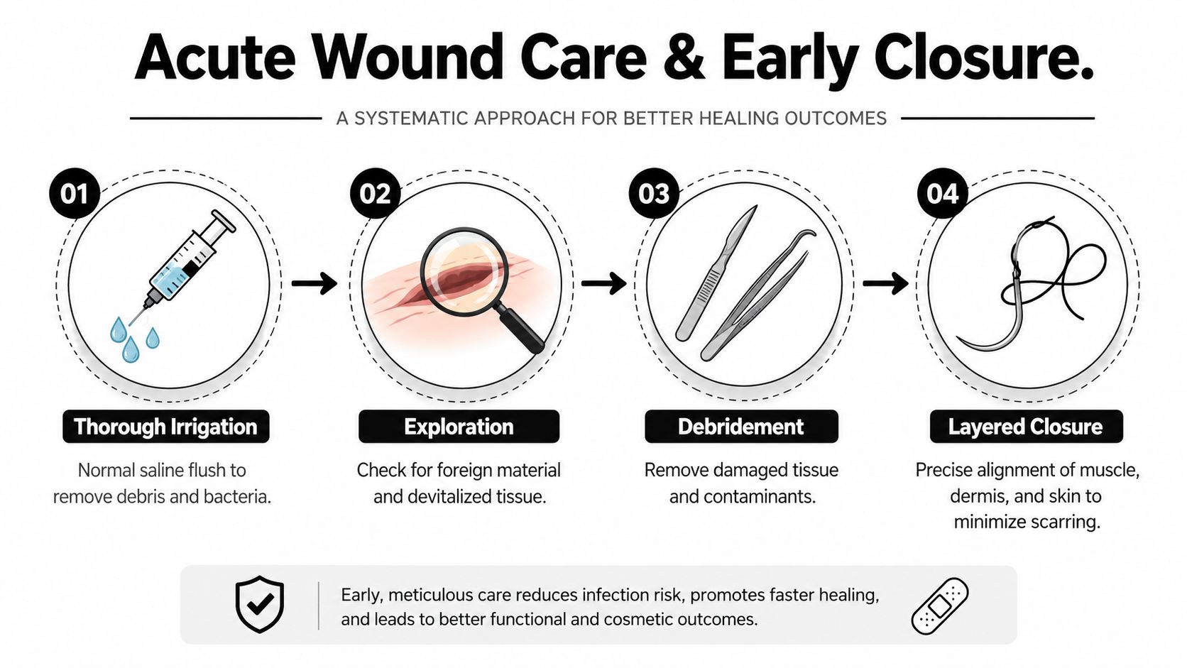 Infographic. Title. Acute Wound Care & Early Closure.