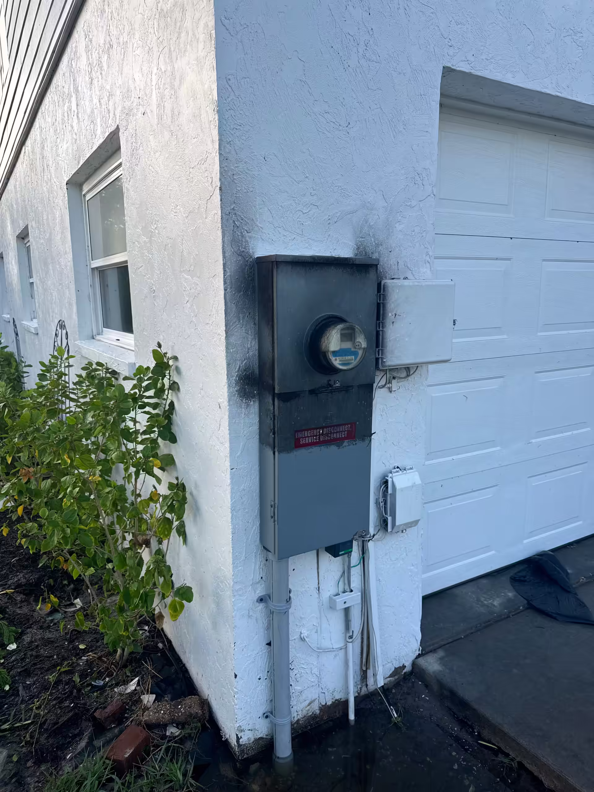 Electric meter burned and destroyed