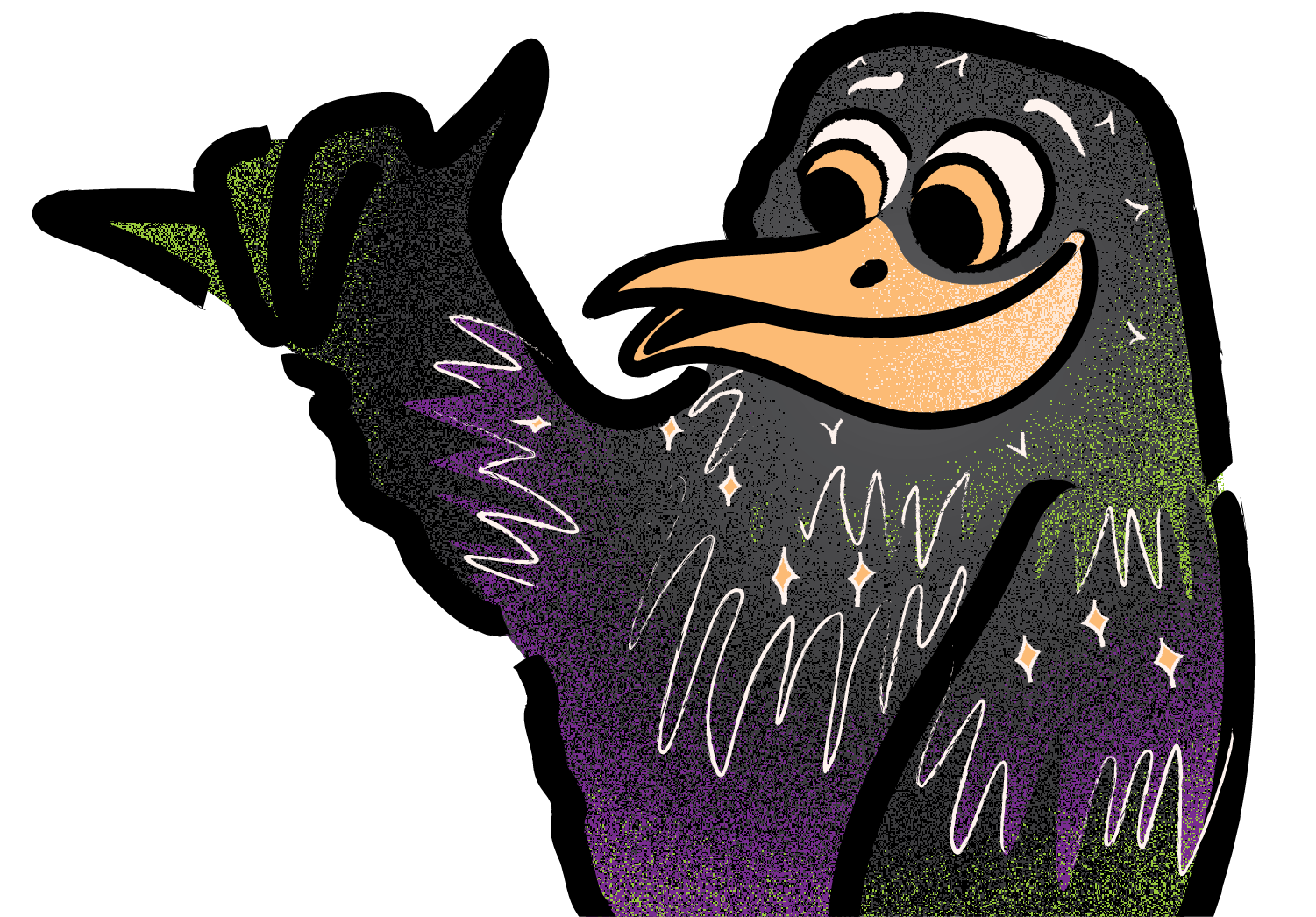 Peckoff cartoon starling mascot