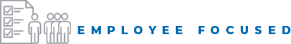 Icon of people standing next to a checklist with Employee Focused written next to it