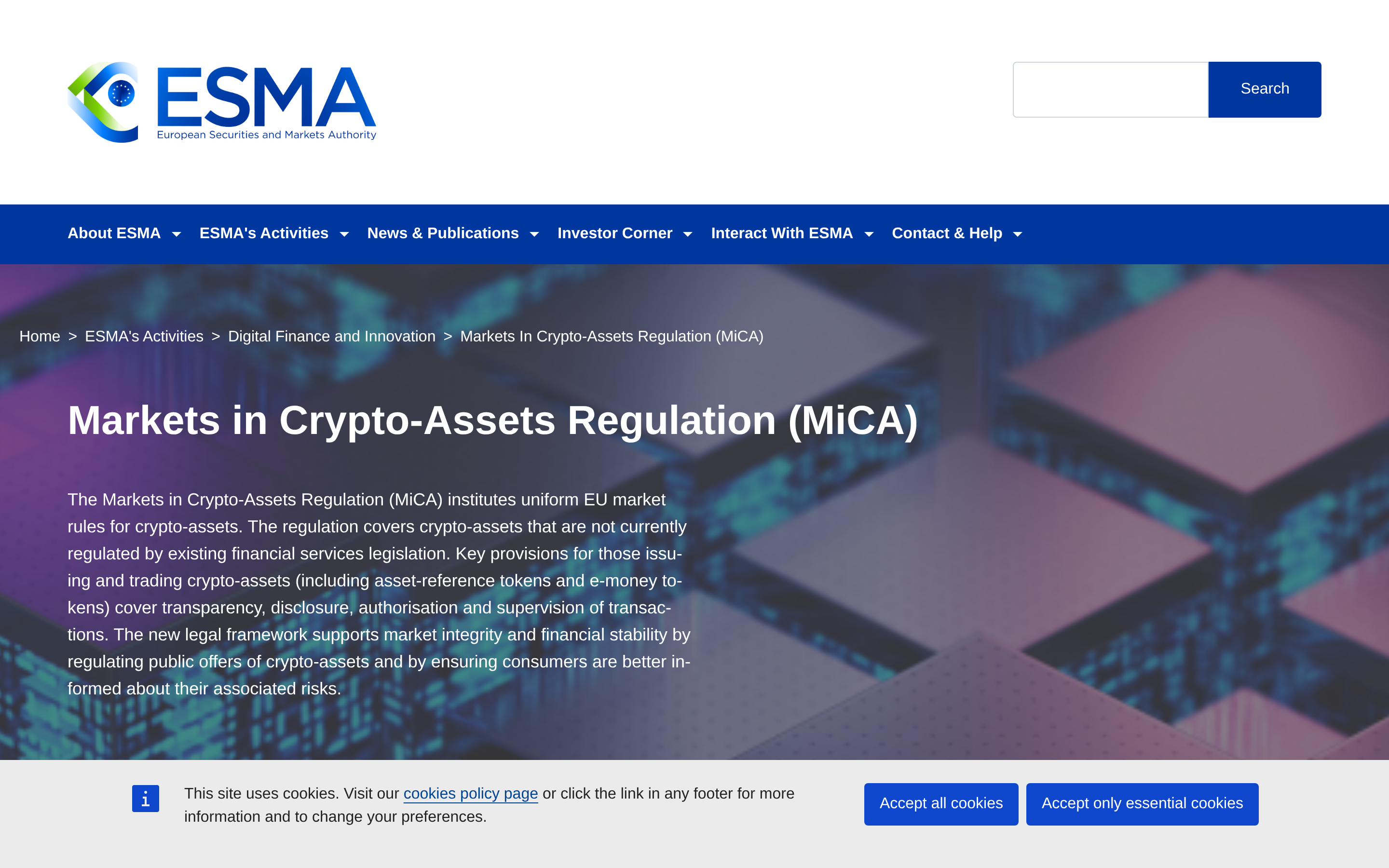 ESMA's public MiCA information and registers page where payroll teams can verify stablecoin issuer and CASP authorization status