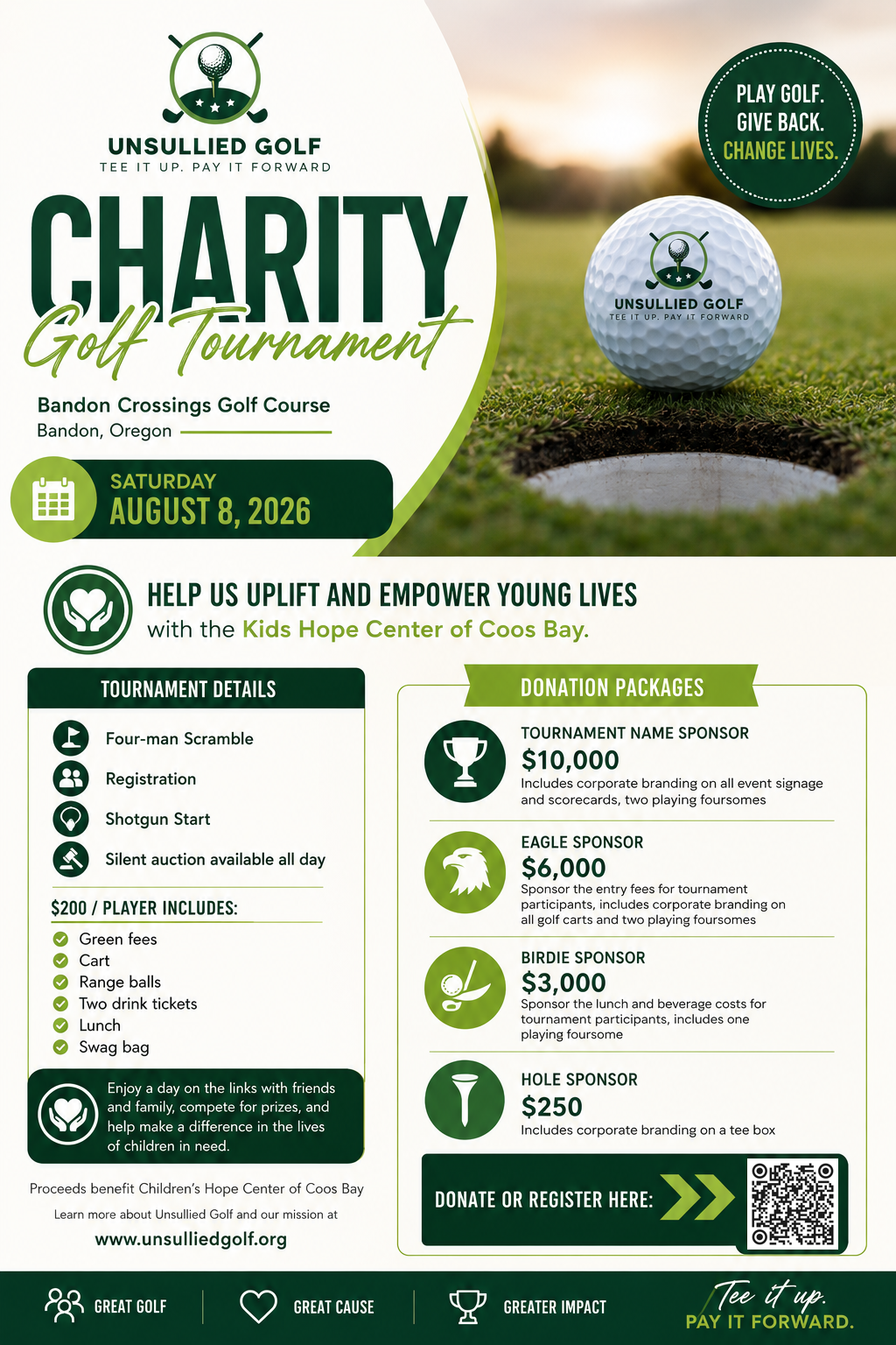 Unsullied Golf Charity Golf Tournament at Bandon Crossing Golf Course in Bandon, Oregon on August 8, 2026